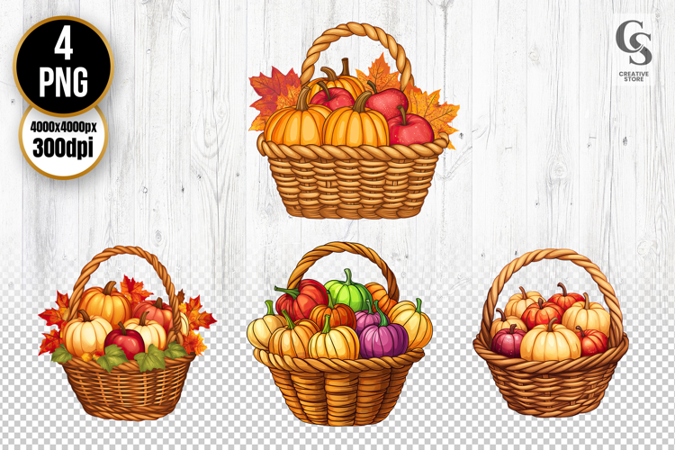 Autumn Harvest Basket Clipart Sublimation PNG