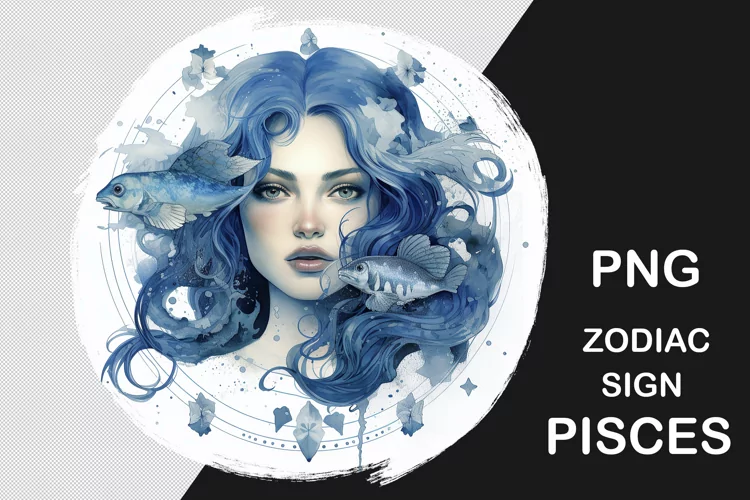 Zodiac sign Pisces. PNG sublimation. Astrology esoteric icon