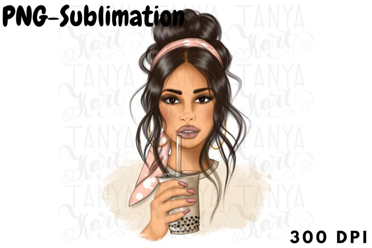 Woman With Boba Tea Png Sublimation file Planner Girl design