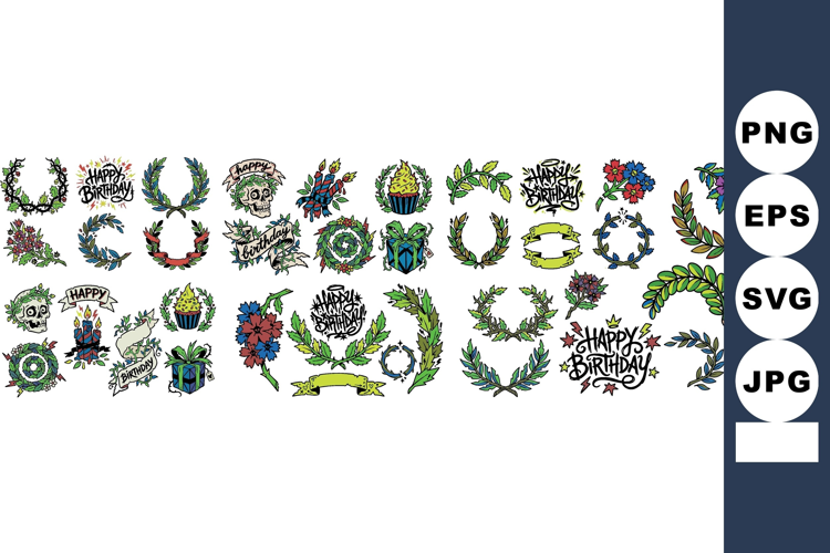 Colorful Happy Birthday Wreath Collection Floral