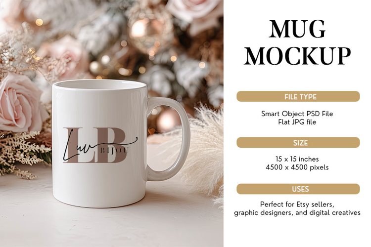 Romantic Christmas Mug Mockup PSD & JPG