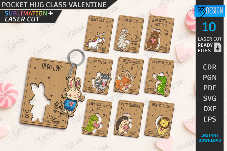 Valentine’s Day Greeting Cards Laser Cut Bundle|Keyrings SVG