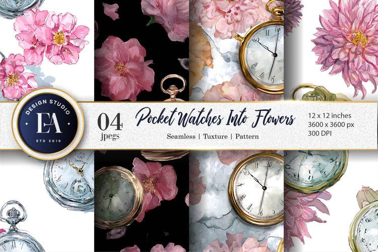 Pocket Watches with Floral Digital Paper