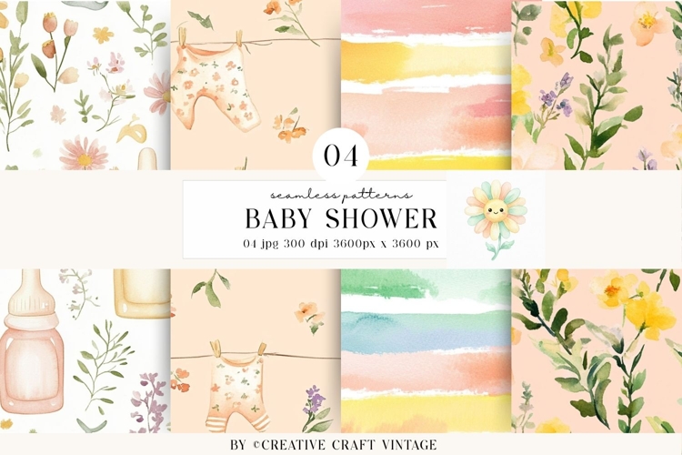 Baby Shower Seamless Pattern watercolor spring digital paper example image 1