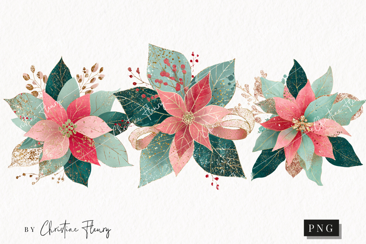 Brush Stroke Christmas Flower Clipart | Preppy Christmas PNG