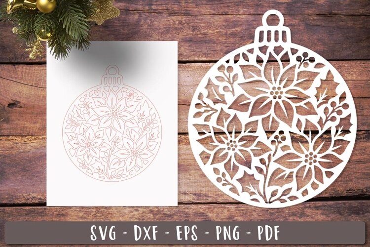 Poinsettia Bauble SVG Christmas ball Laser Cut Ornament