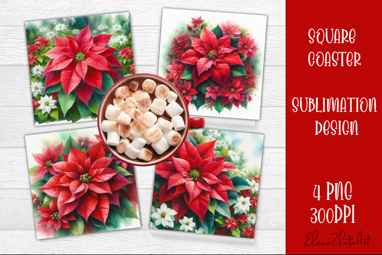 Christmas Christmas Poinsettia, epoxy resin Square Coaster