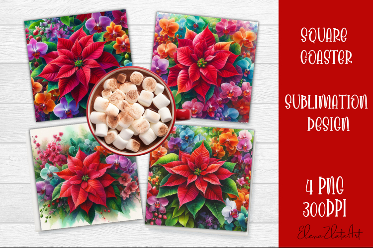 Christmas Christmas Poinsettia, epoxy resin Square Coaster