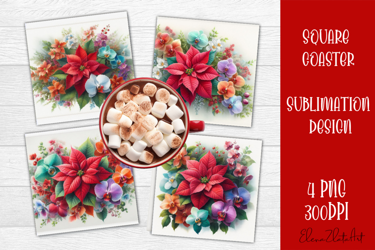 Christmas Christmas Poinsettia, epoxy resin Square Coaster