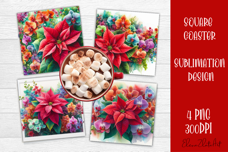 Christmas Christmas Poinsettia, epoxy resin Square Coaster