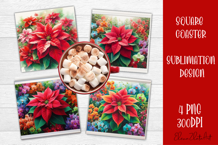 Christmas Christmas Poinsettia, epoxy resin Square Coaster