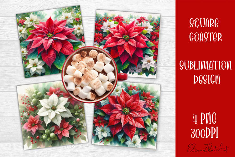 Christmas Christmas Poinsettia, epoxy resin Square Coaster