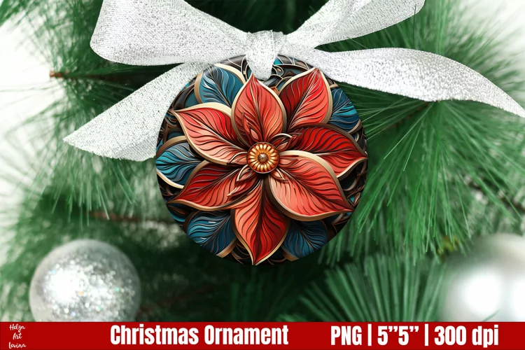 3D poinsettia Christmas Ornaments PNG