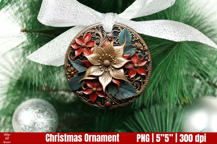 3D poinsettia Christmas Ornaments PNG
