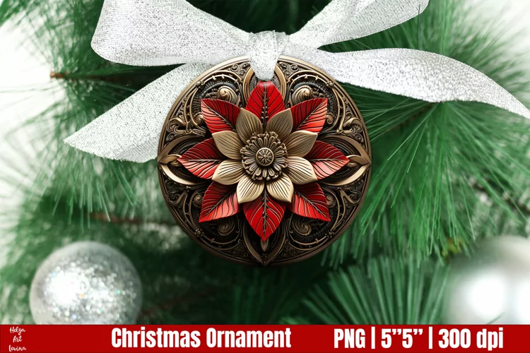 3D poinsettia Christmas Ornaments PNG