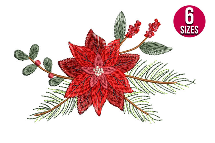 Christmas Poinsettia Flower Machine Embroidery Design