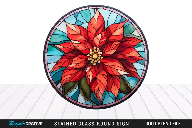 Stained Glass Poinsettia Wind Spinner Sublimation Design PNG example image 1