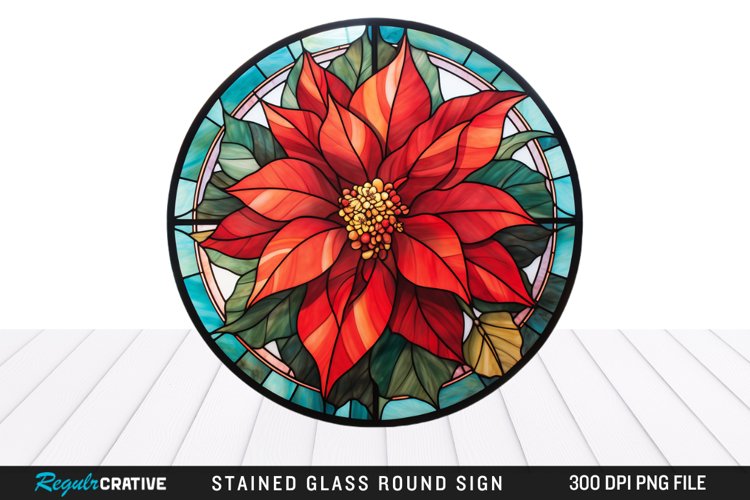 Stained Glass Poinsettia Wind Spinner Sublimation Design PNG example image 1