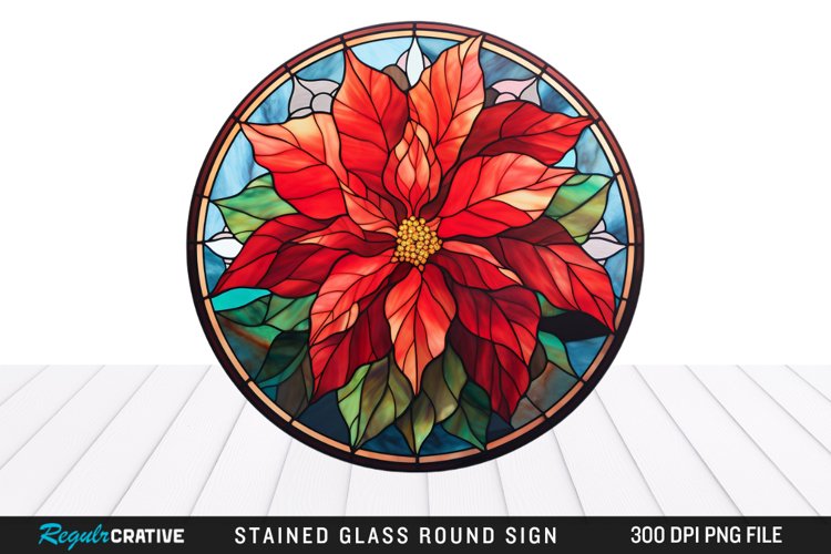 Stained Glass Poinsettia Wind Spinner Sublimation Design PNG example image 1