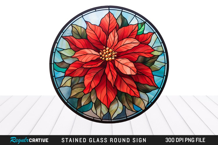 Stained Glass Poinsettia Wind Spinner Sublimation Design PNG example image 1