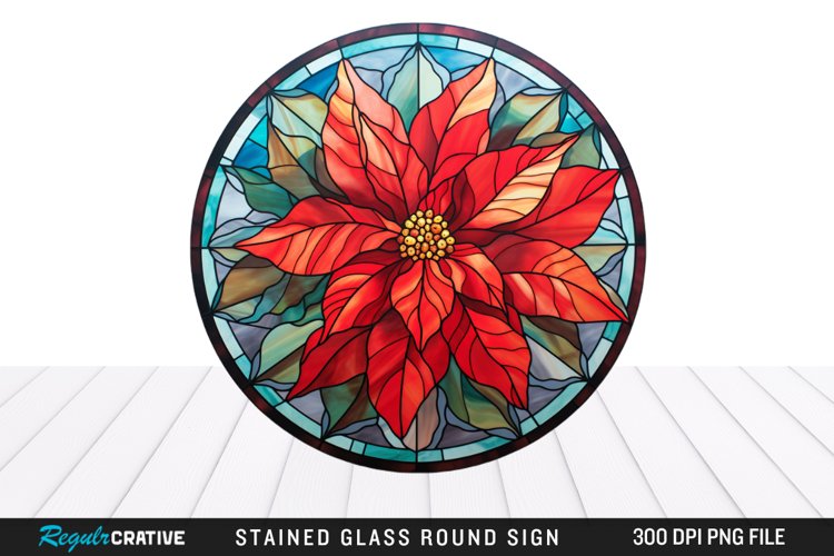 Stained Glass Poinsettia Wind Spinner Sublimation Design PNG example image 1