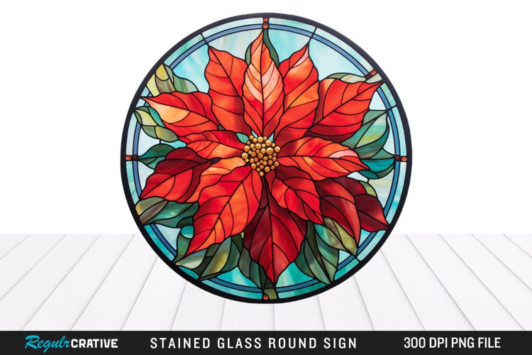 Stained Glass Poinsettia Wind Spinner Sublimation Design PNG example image 1