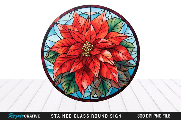 Stained Glass Poinsettia Wind Spinner Sublimation Design PNG example image 1