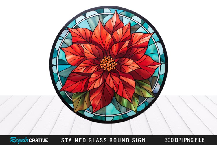 Stained Glass Poinsettia Wind Spinner Sublimation Design PNG example image 1