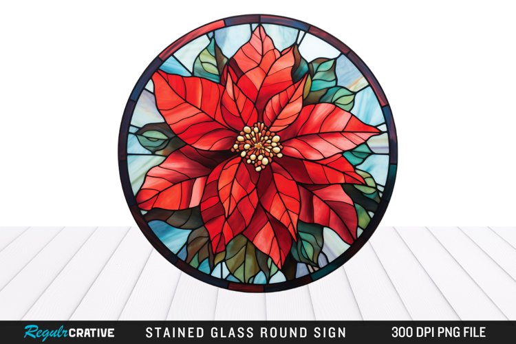 Stained Glass Poinsettia Wind Spinner Sublimation Design PNG example image 1