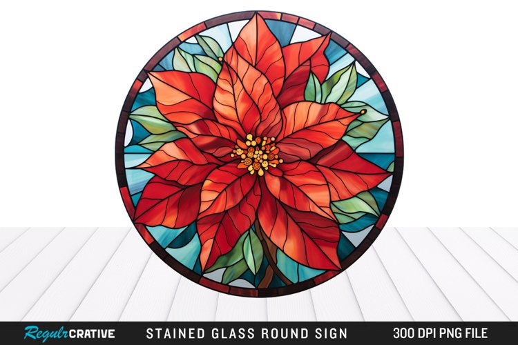 Stained Glass Poinsettia Wind Spinner Sublimation Design PNG example image 1