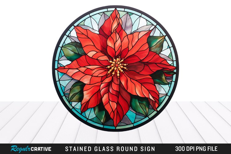 Stained Glass Poinsettia Wind Spinner Sublimation Design PNG example image 1