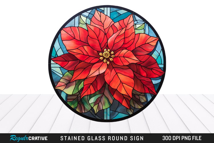 Stained Glass Poinsettia Wind Spinner Sublimation Design PNG example image 1