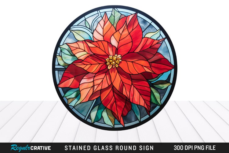 Stained Glass Poinsettia Wind Spinner Sublimation Design PNG example image 1