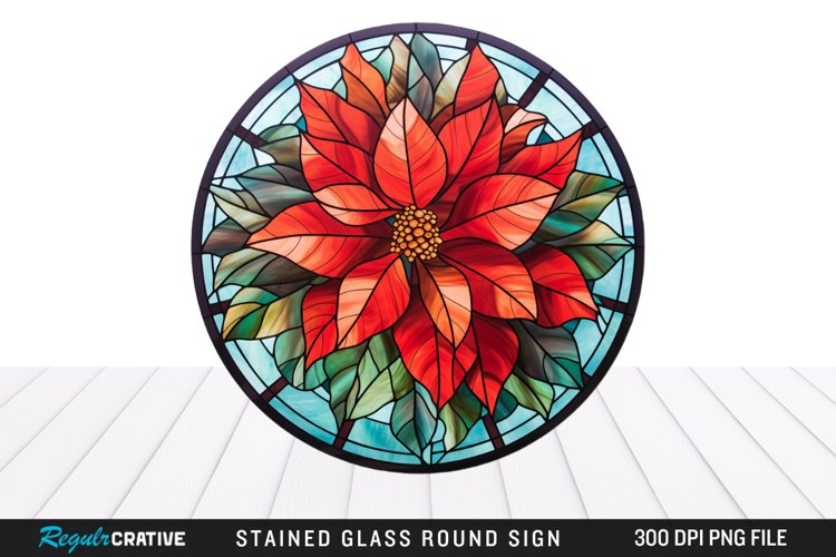 Stained Glass Poinsettia Wind Spinner Sublimation Design PNG example image 1