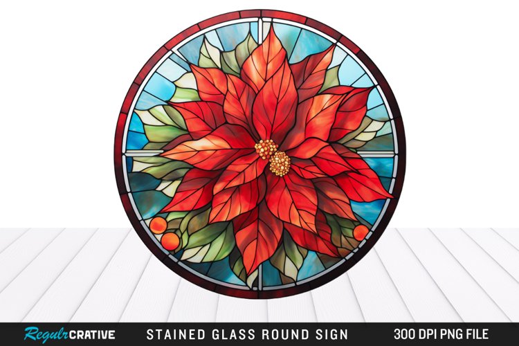 Stained Glass Poinsettia Wind Spinner Sublimation Design PNG example image 1