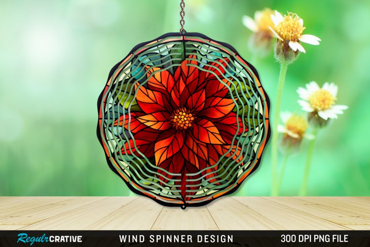 Stained Glass Poinsettia Wind Spinner Sublimation Design PNG example image 1