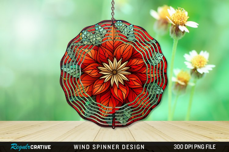 Stained Glass Poinsettia Wind Spinner Sublimation Design PNG example image 1