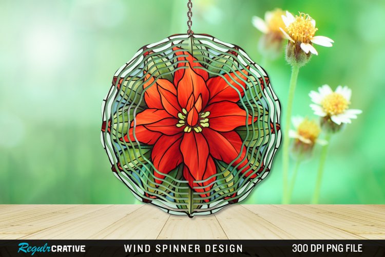 Stained Glass Poinsettia Wind Spinner Sublimation Design PNG example image 1