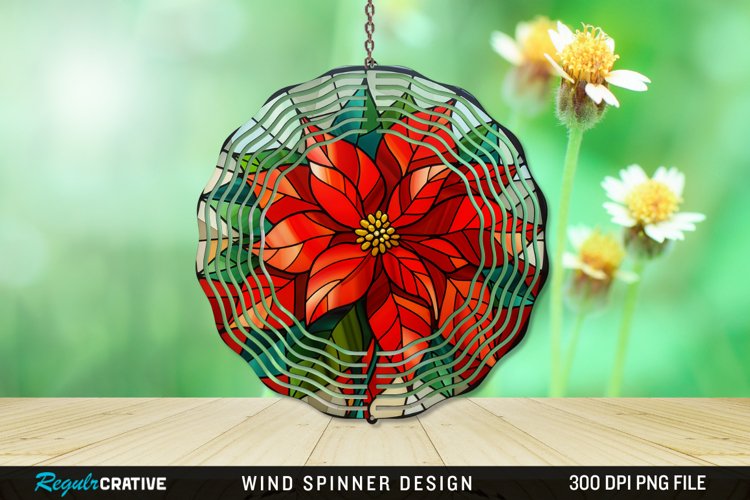 Stained Glass Poinsettia Wind Spinner Sublimation Design PNG example image 1