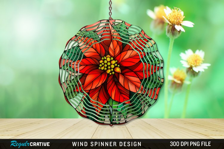 Stained Glass Poinsettia Wind Spinner Sublimation Design PNG