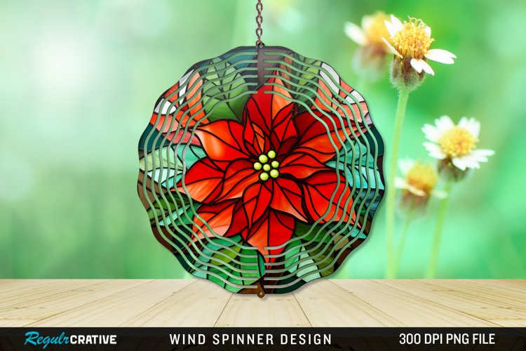 Stained Glass Poinsettia Wind Spinner Sublimation Design PNG example image 1