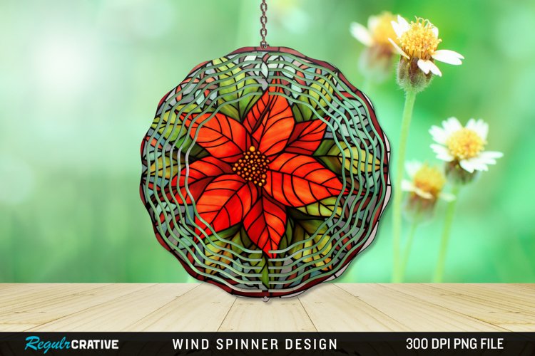 Stained Glass Poinsettia Wind Spinner Sublimation Design PNG example image 1