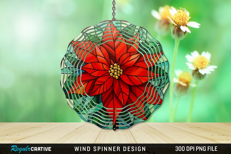 Stained Glass Poinsettia Wind Spinner Sublimation Design PNG example image 1