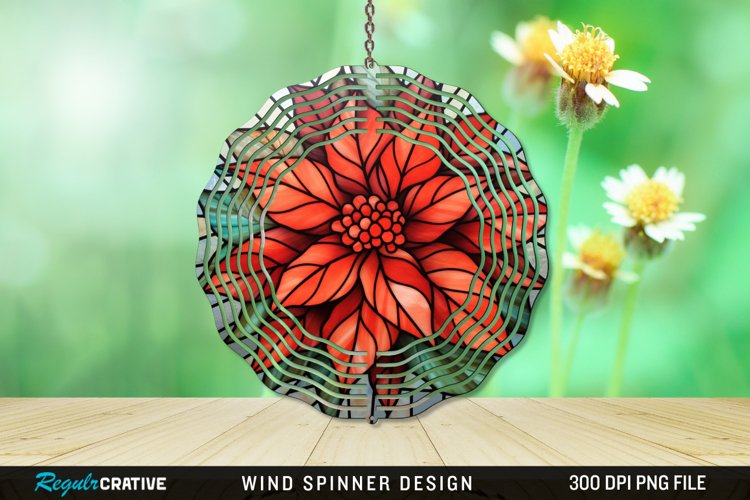 Stained Glass Poinsettia Wind Spinner Sublimation Design PNG example image 1