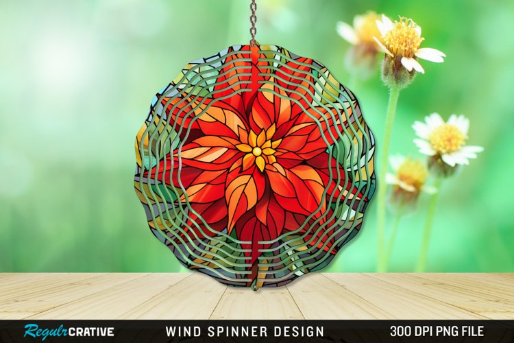 Stained Glass Poinsettia Wind Spinner Sublimation Design PNG example image 1