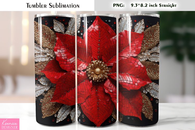 Christmas Poinsettia Tumbler Sublimation|Floral Christmas