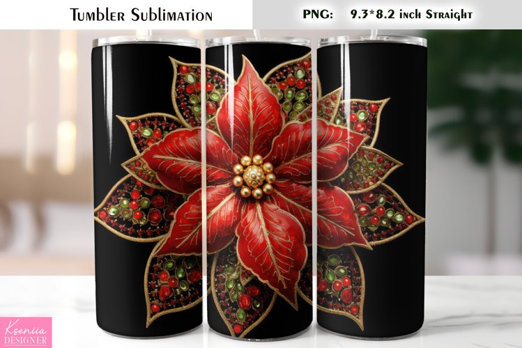 Christmas Poinsettia Tumbler Sublimation|Floral Christmas