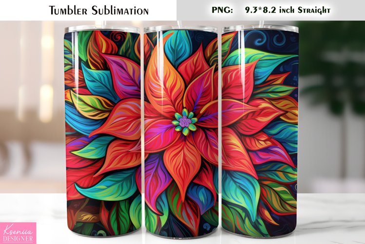Christmas Poinsettia Tumbler Sublimation|Floral Christmas