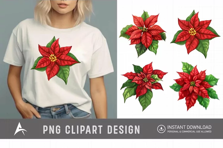 Watercolor Poinsettia Clipart, Festive floral illustrations