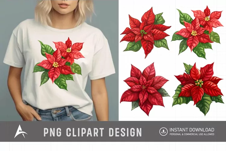 Watercolor Poinsettia Clipart, Festive floral illustrations
